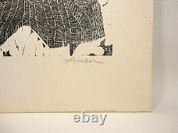 1955 EINSTEIN 24 x 16 WOOD BLOCK PRINT by IRVING AMEN (RARE TWO TONE)