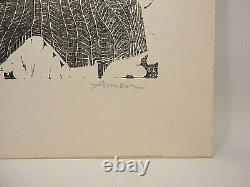 1955 EINSTEIN 24 x 16 WOOD BLOCK PRINT by IRVING AMEN (RARE TWO TONE)