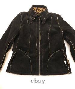 Bray Steve Alan einstein FAUX Fur Leopard& black women jacket size L DOUBLE WEAR
