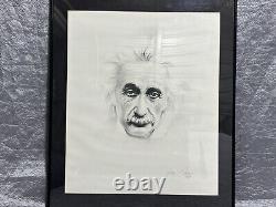 Gary Saderup Albert Einstein Art 24x20 signed stone drawing print Framed 1987