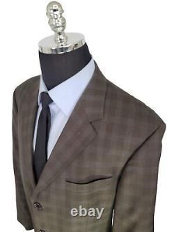 HUGO BOSS Einstein Sigma US Mens Suit 44L 36x33 Brown Gray Glen Check Vir. Wool