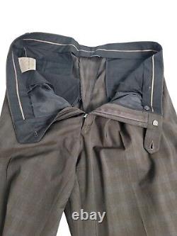 HUGO BOSS Einstein Sigma US Mens Suit 44L 36x33 Brown Gray Glen Check Vir. Wool