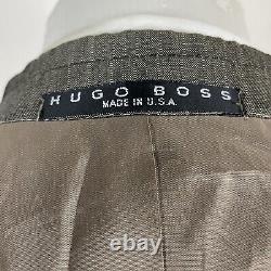 Hugo Boss 2 Piece Suit Mens 42S 36x29 Green Brown Taupe Stripe Pleated Einstein