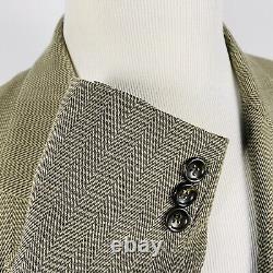Hugo Boss 44L Einstein Alpha Suit 36 x 27 Pleated Beige Herringbone Three Button