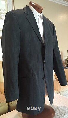 Hugo Boss Mens Einstein Gray Stripe 3 Btn Flat Front Wool Suit Size 40 L MINT