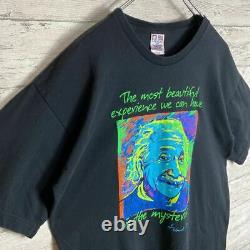 Made In Usa Albert Einstein Vintage T-Shirt Size Black Rare Big Silhouett 15828