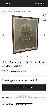 Portrait ALBERT EINSTEIN ART PRINT / 1950's New York Graphics Society Print