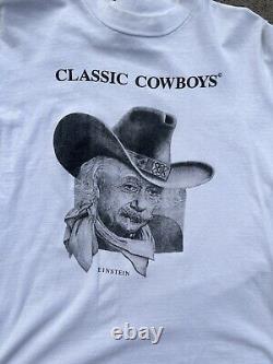 RARE Vintage 80s Classic Cowboys Einstein T-shirt Size L 42-44 Hanes Beefy