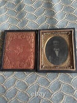 Victorian Leather Union Case w Daguerreotype Gentleman Tuxedo? Young Einstein