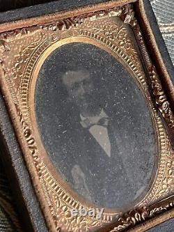 Victorian Leather Union Case w Daguerreotype Gentleman Tuxedo? Young Einstein