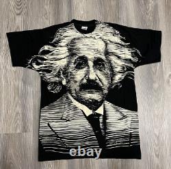 Vintage 90s Albert Einstein Oppenheimer Big Face All Over Portrait Tee Shirt L