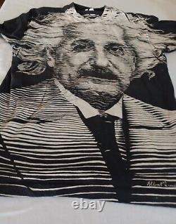 Vintage Albert Einstein All Over Print AOP T-Shirt 90s Size L Single Stitch Gift