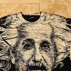 Vintage Albert Einstein All Over Print AOP T-Shirt 90s Size Medium Single Stitch