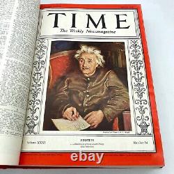 1938 Time Magazine, reliure rouge, Reza Shah Pahlavi, Einstein, Welles, Vol. 31, Avril-Juin