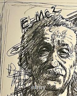 ALBERT EINSTEIN par l'artiste répertorié IGNACIO GOMEZ portrait au crayon de charbon de bois CHICANO