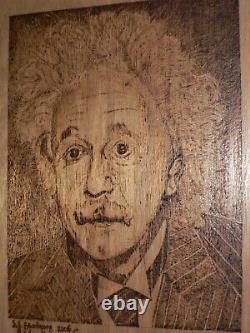 Albert Einstein. Par Don Bradmore. Pyrographie. Poker Art Wood Burning