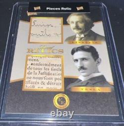 Albert Einstein & Tesla 1/1 2023 Pièces du Passé Double Autographe Relique Écrite à la Main