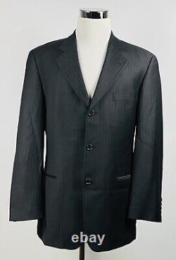 Costume Hugo Boss 40R Einstein Omega, pantalon 32 x 29 à plis, noir à rayures, trois boutons