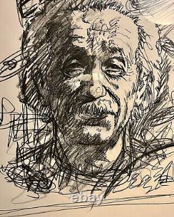 Grand portrait au fusain d'ALBERT EINSTEIN par l'artiste répertorié IGNACIO GOMEZ