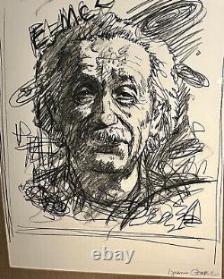Grand portrait au fusain d'ALBERT EINSTEIN par l'artiste répertorié IGNACIO GOMEZ