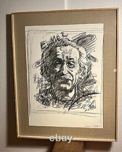 Grand portrait au fusain d'Albert Einstein par l'artiste répertorié Ignacio Gomez