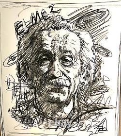 Grand portrait au fusain d'Albert Einstein par l'artiste répertorié Ignacio Gomez