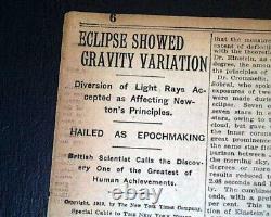 La physique précoce d'Albert Einstein et sa théorie de la relativité prouvée en 1919 dans un journal