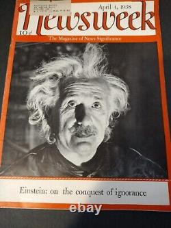 Magazine historique vintage Newsweek avril 4, 1938. Einstein sur le concept de