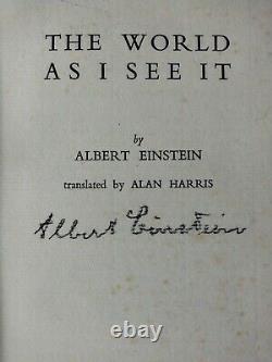 Rare Albert Einstein Signé Autographié Livre 1935 Edition Le Monde Tel Que Je Le Vois
