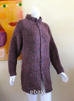 Sally Melville Einstein Coat Purple Hand-knit Art Modernist Long Sweater S M
