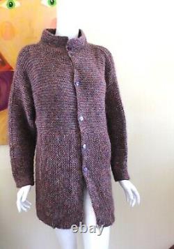 Sally Melville Einstein Coat Purple Hand-knit Art Modernist Long Sweater S M