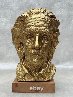 Sculpture en buste de taille réelle du visage d'Albert Einstein en ton or par Austin Products Statue