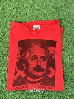 T-shirt rouge vintage Albert Einstein des années 90 pour homme, taille XL, fabriqué aux États-Unis. Étiquette Hanes des années 70.