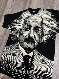 T-shirt vintage des années 90 avec le grand visage d'Albert Einstein et Oppenheimer sur toute la surface