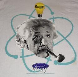 VTG Années 90 Albert Einstein Science Imagination T-shirt blanc avec pipe et atomes XL RARE
