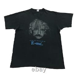 Vintage 1990 Albert Einstein E=mc T-shirt Manches Courtes À Mailles Simples XL Noir